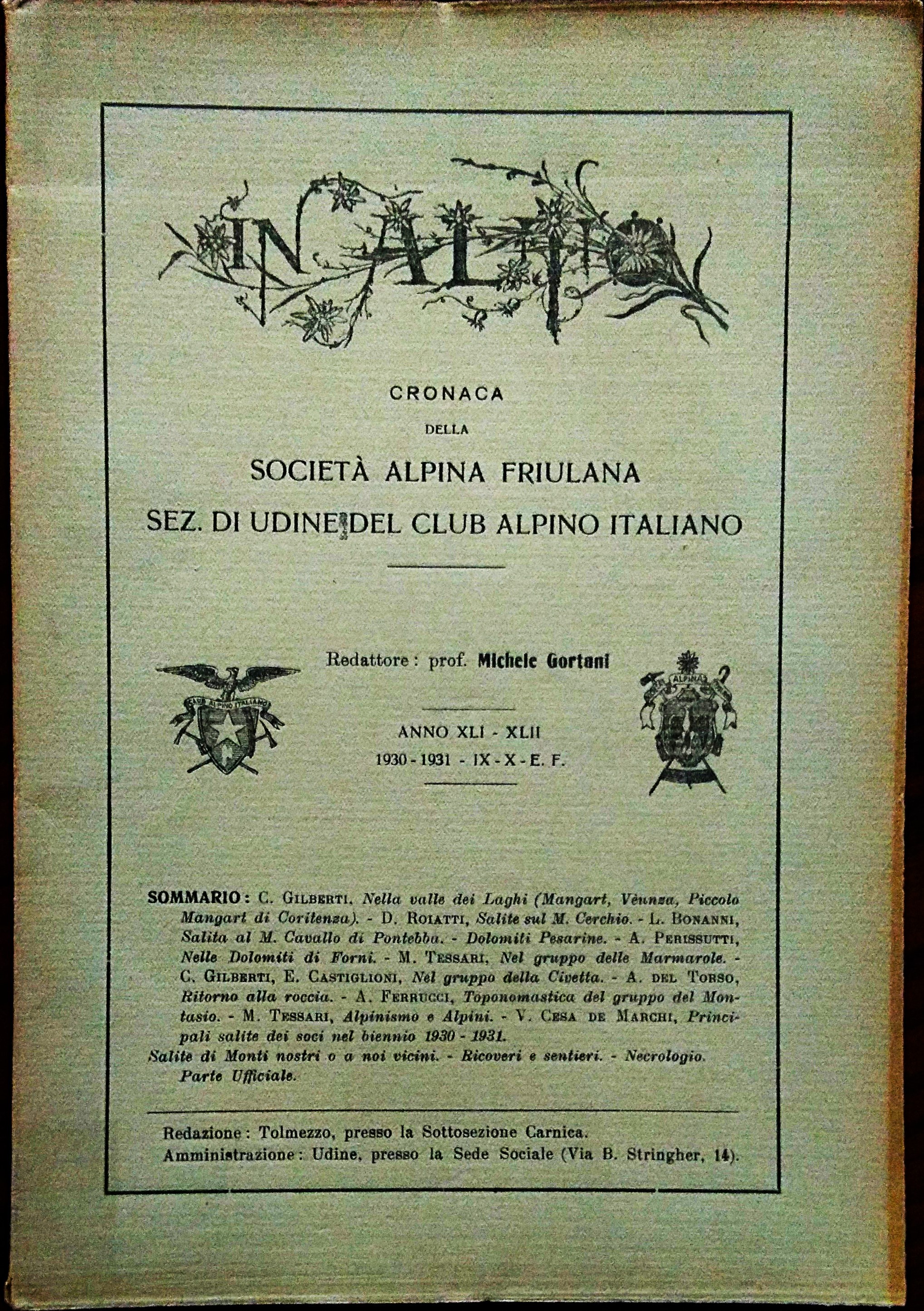 IN ALTO. Cronaca semestrale della Società Alpina Friulana Sez. di …