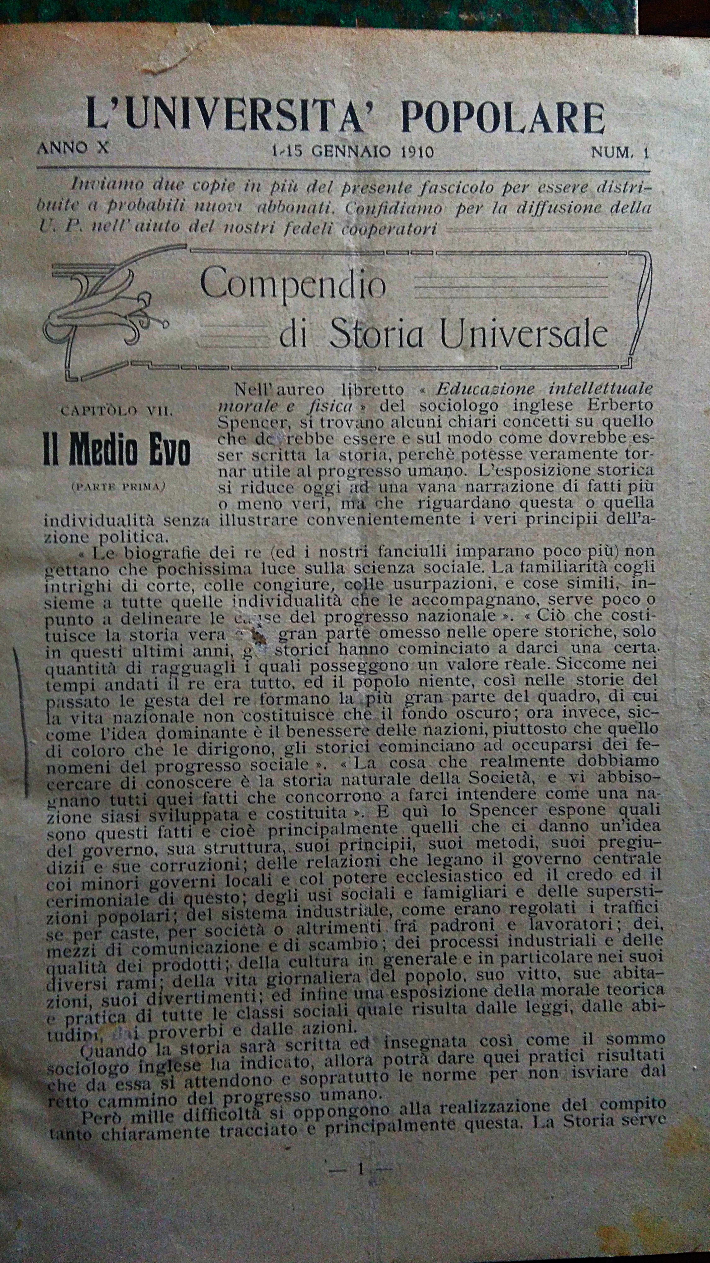 L' Università Popolare Anno X. 1910. Direttore Responsabile Avv. Luigi …
