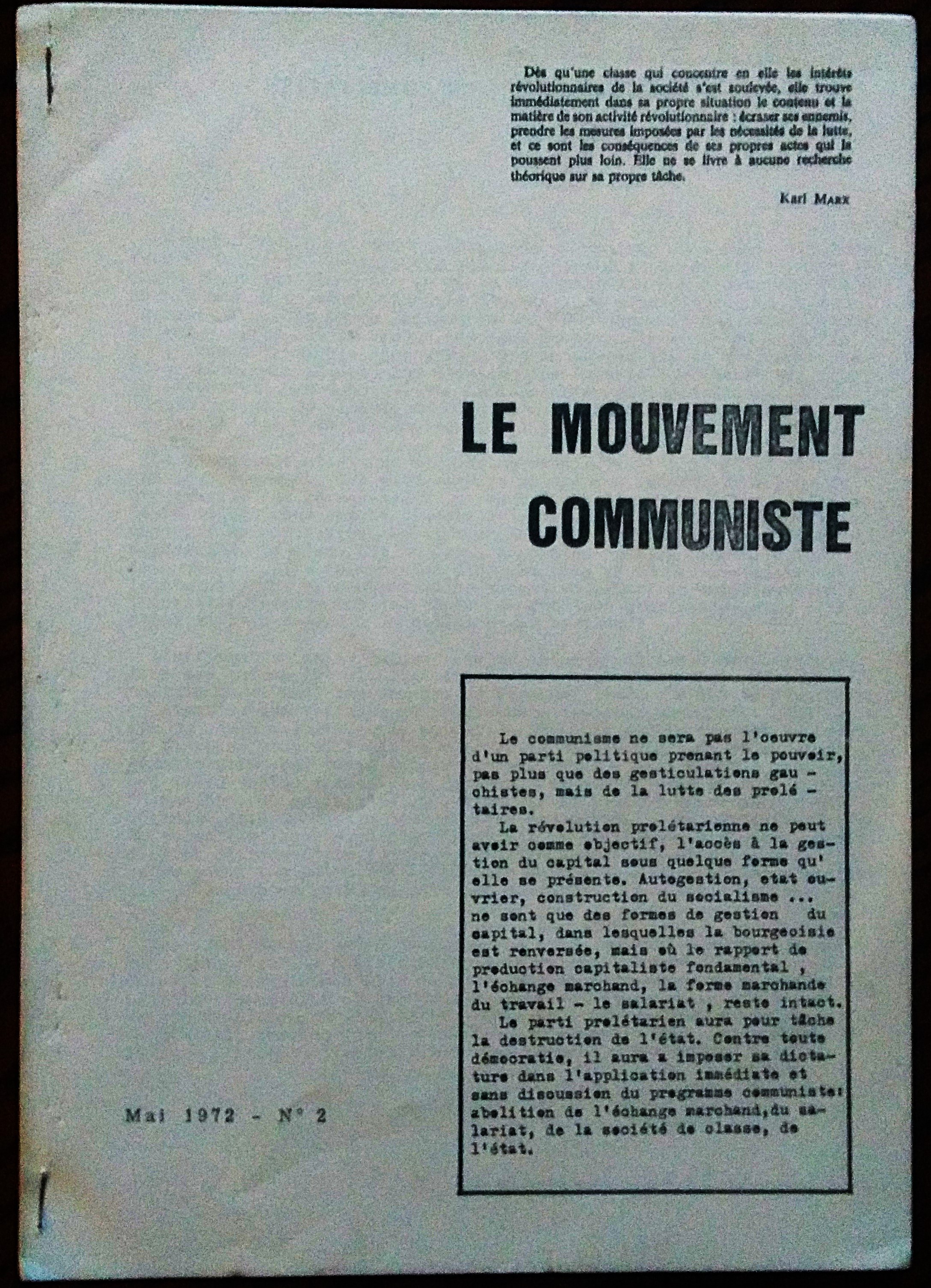 Le Mouvement communiste. Mai 1972 - N° 2.