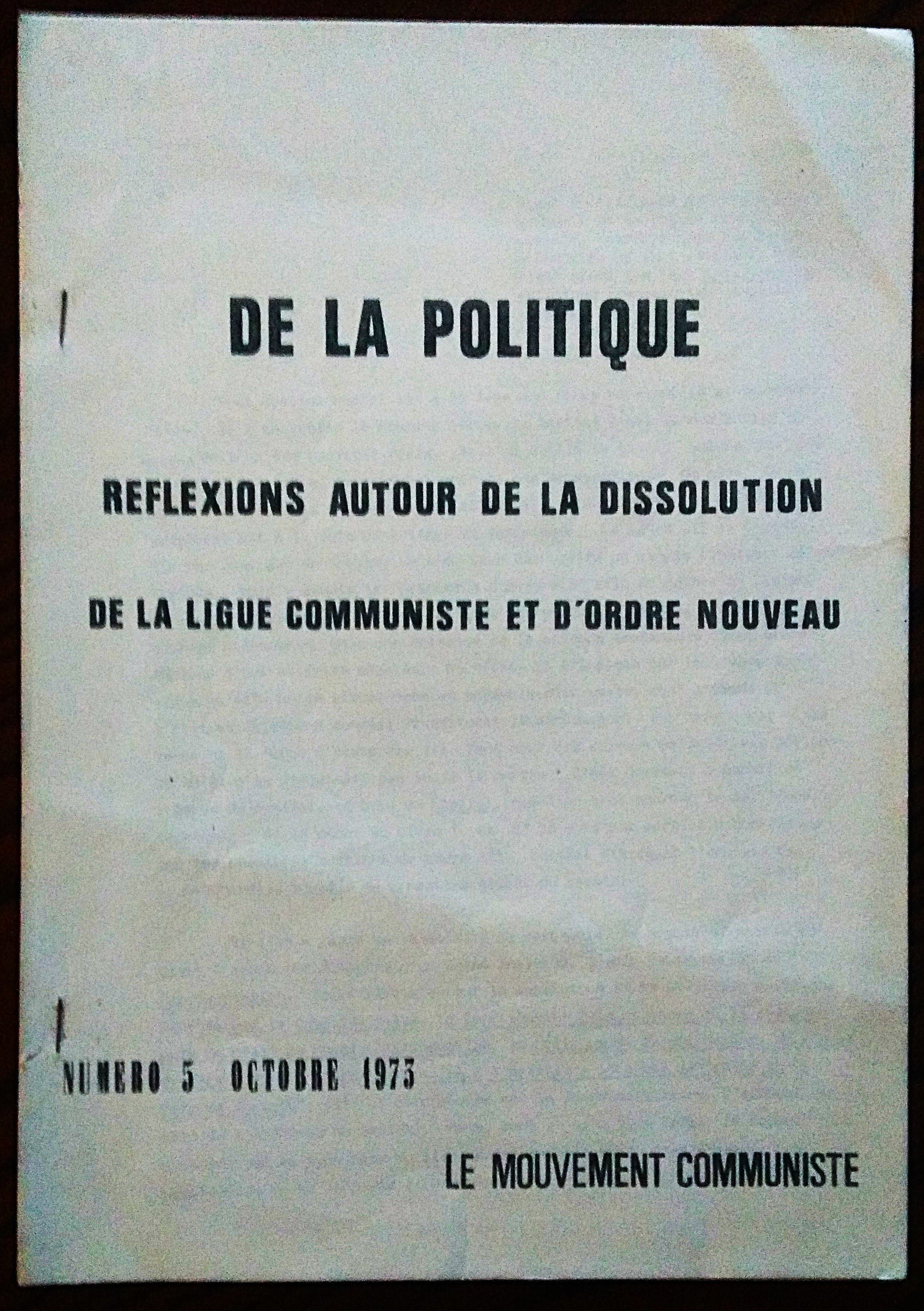 Le Mouvement communiste. Numero 5 Octobre 1973