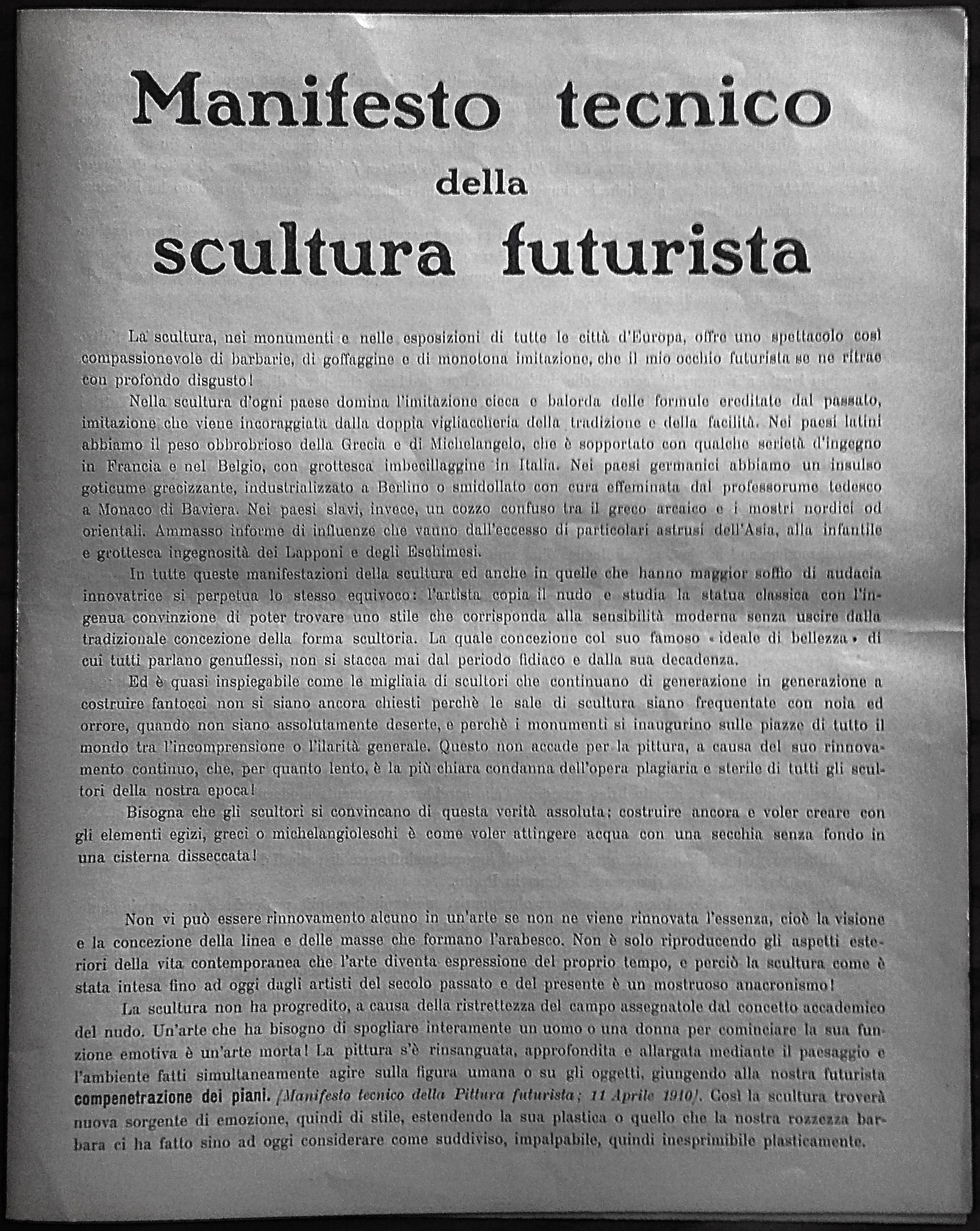 Manifesto tecnico della scultura futurista.