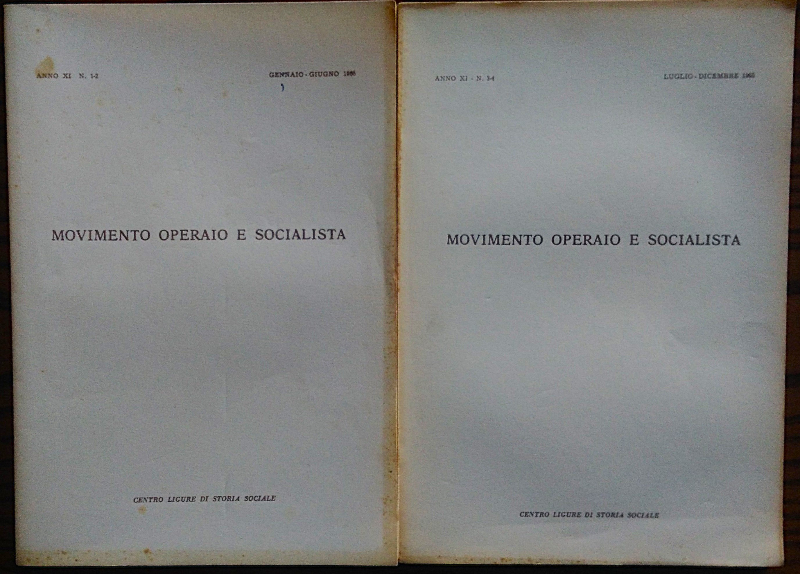 Movimento operaio e socialista. Rivista trimestrale. Direttore responsabile Gaetano Perillo. …