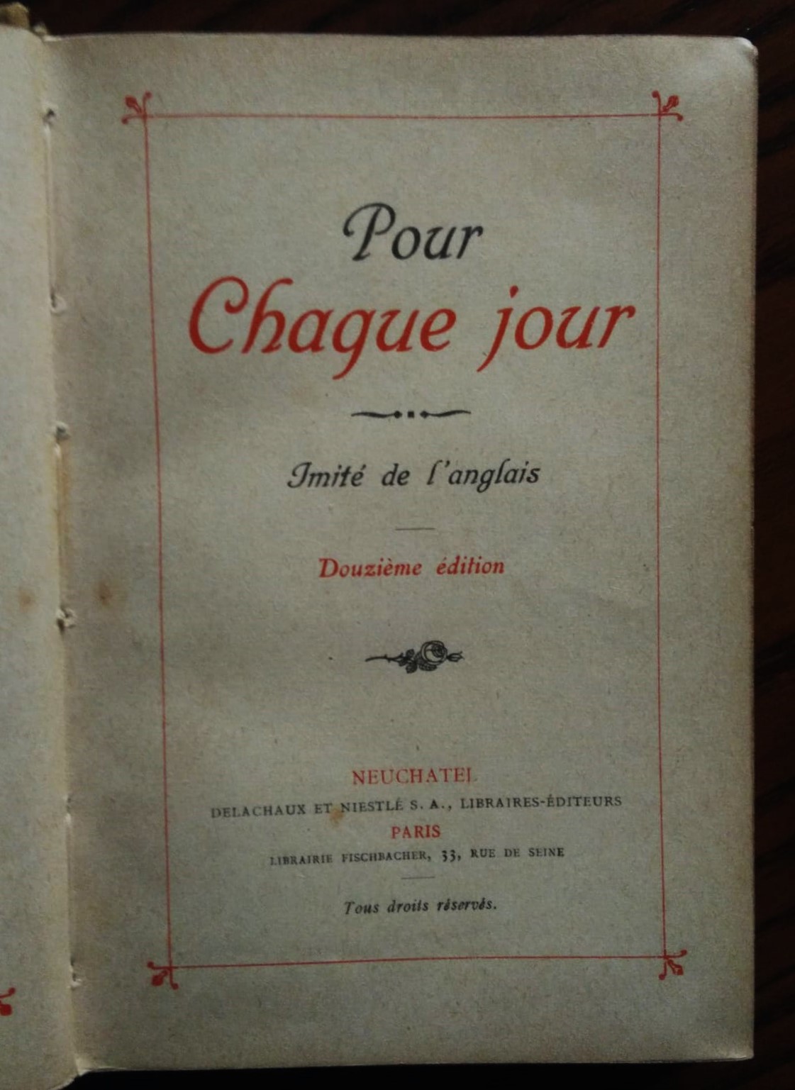 Pour Chaque jour. Imitè de l'anglois. Douzieme edition.