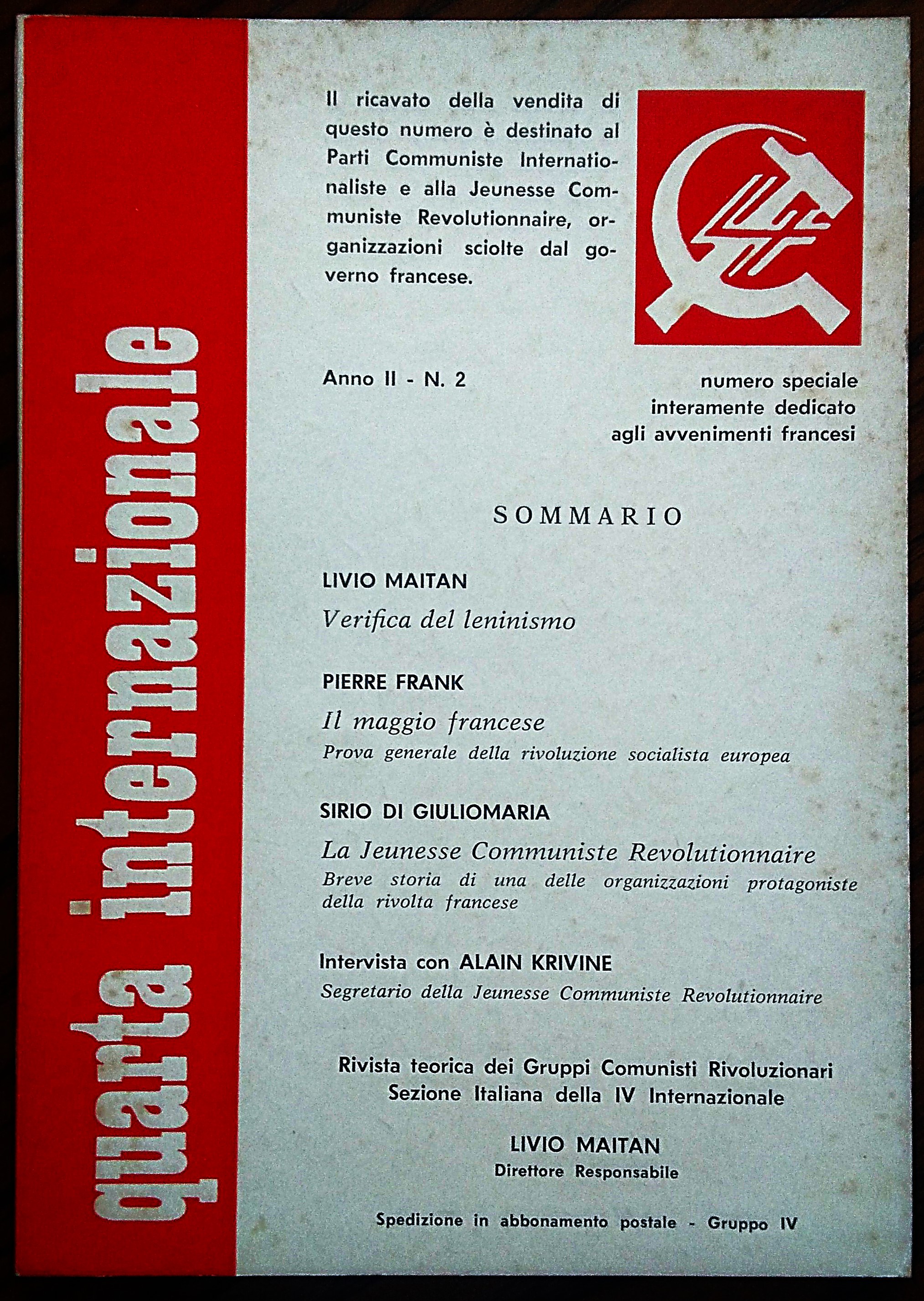 Quarta Internazionale. Rivista teorica dei Gruppi Comunisti Rivoluzionari. Direttore responsabile …