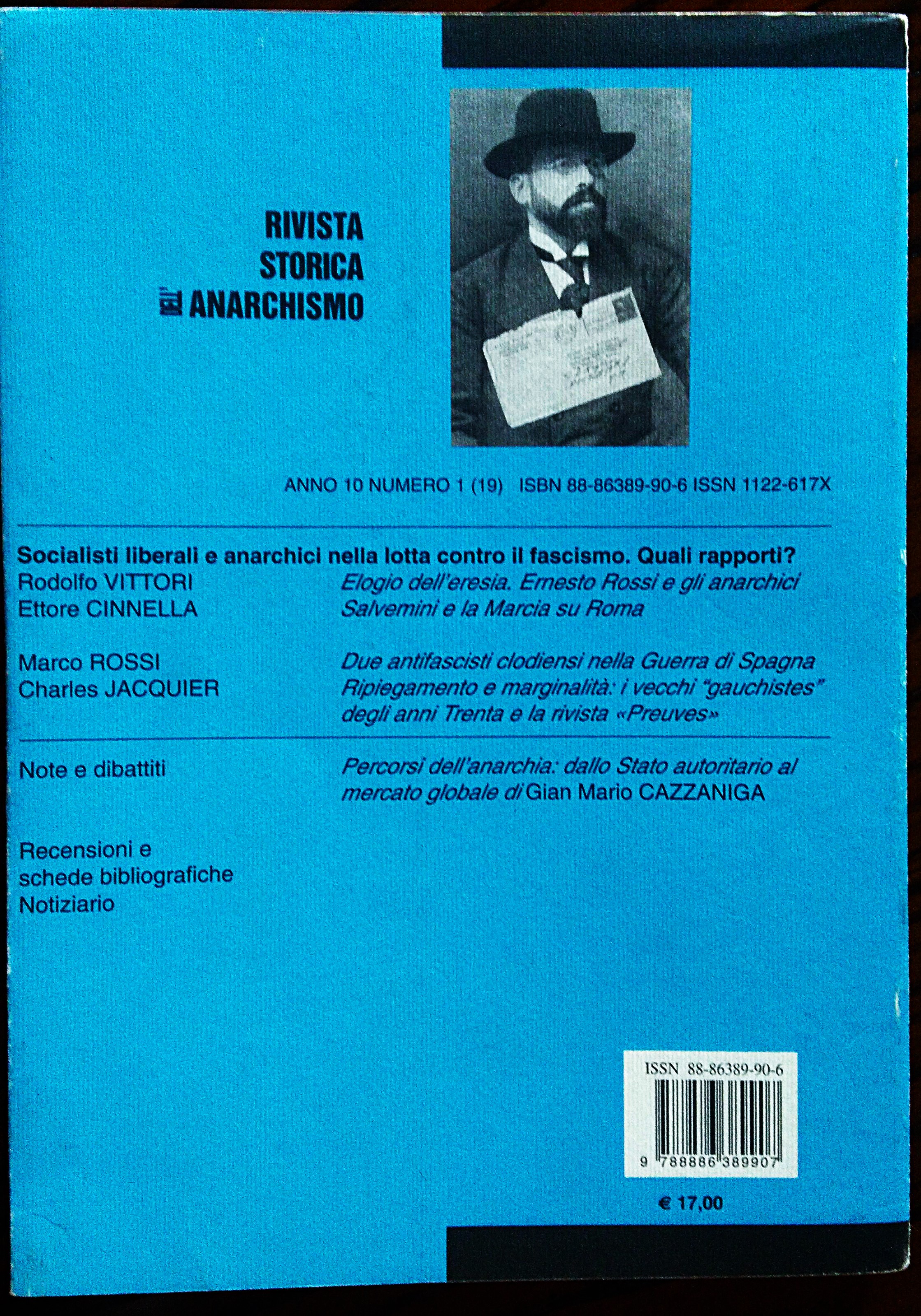 Rivista storica dell'anarchismo. Anno 8 numero 1 Gennaio-Giugno 2001.