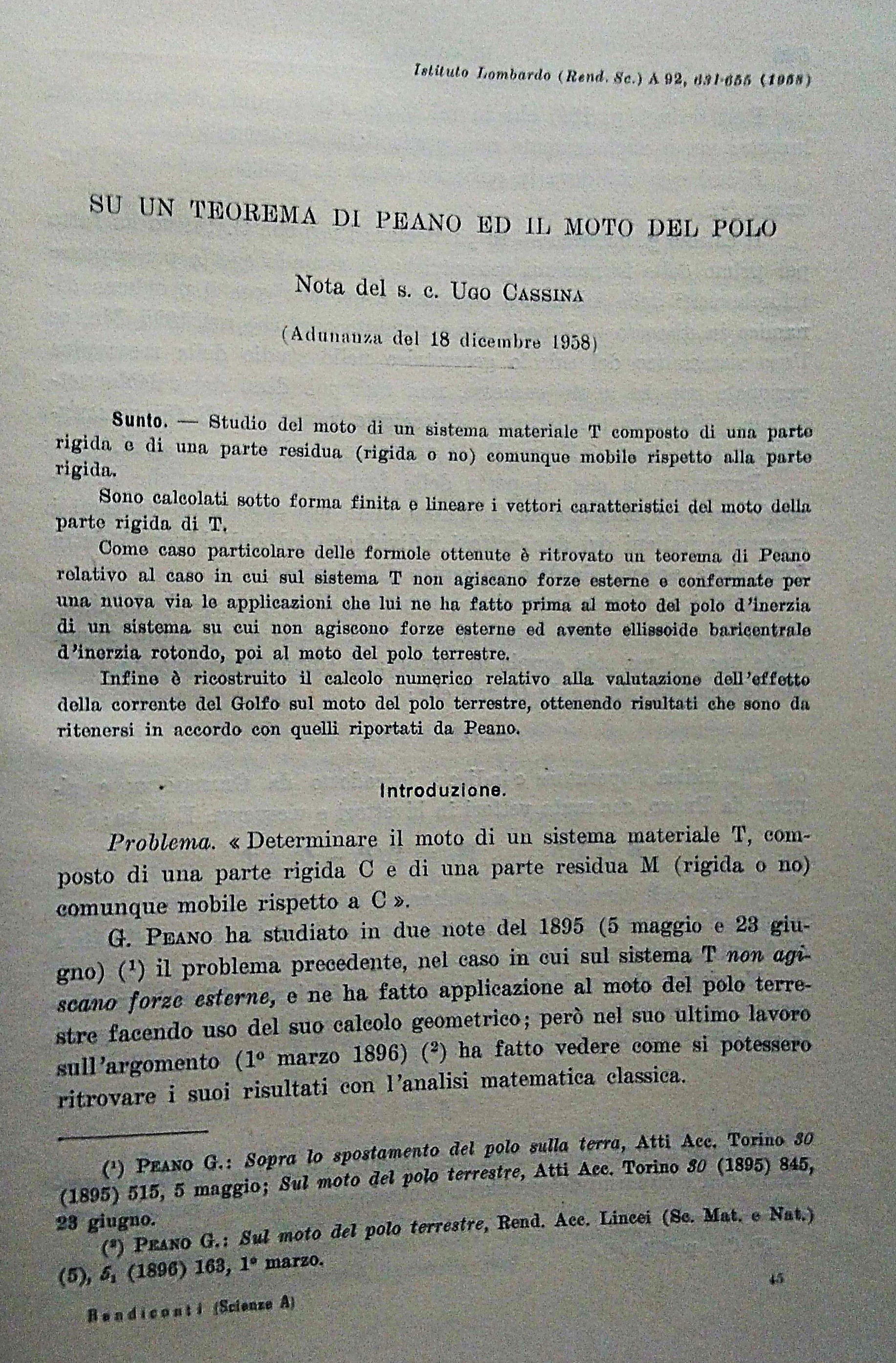 Su un teorema di Peano ed il moto del polo. …