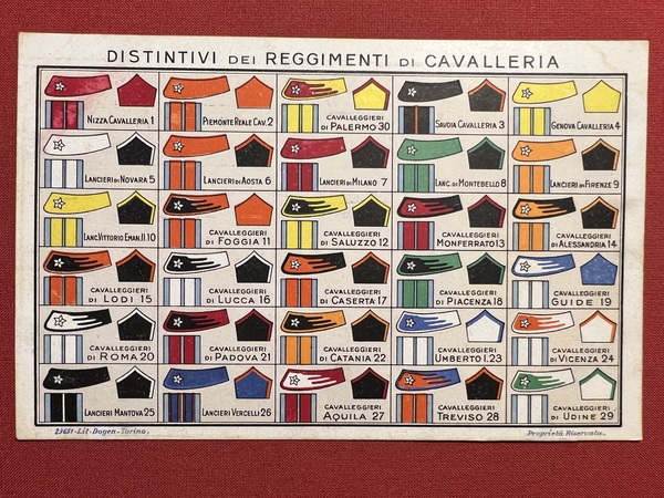 Cartolina Militare - Distintivi dei Reggimenti di Cavalleria - 1915 …