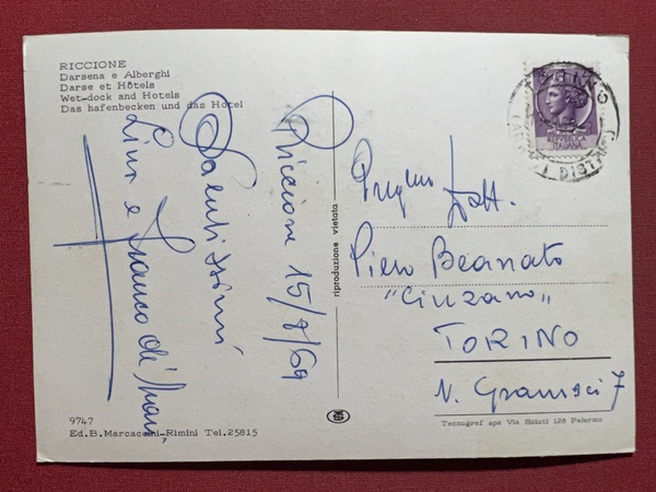 Cartolina - Riccione ( Rimini ) - Darsena a Alberghi …