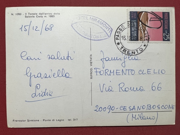 Cartolina - Il Tonale dall'Arrivo della Sciovia Cady - 1968