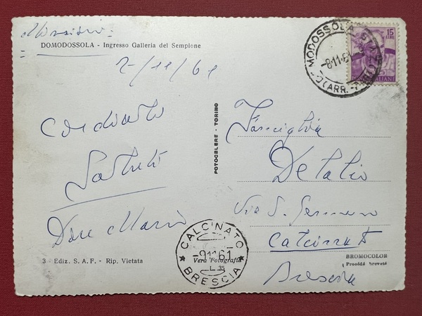 Cartolina - Domodossola - Ingresso Galleria del Sempione - 1961