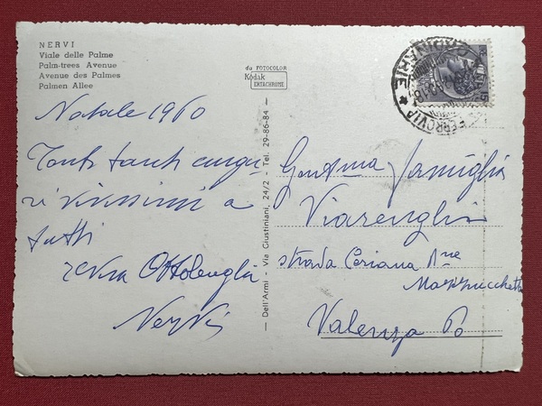 Cartolina - Genova Nervi - Viale delle Palme - 1960