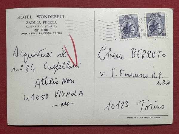 Cartolina - Hotel Wonderful - Zadina Pineta - Cesenatico - …