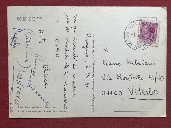 Cartolina - Rovegno ( Genova ) - Via alla Chiesa …