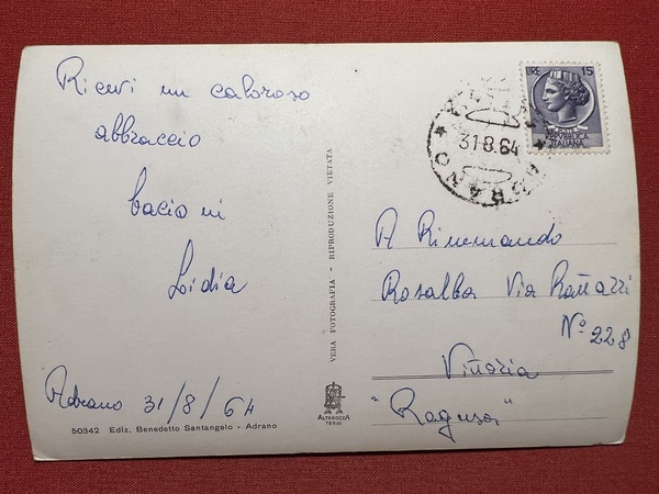 Cartolina - Adrano ( Catania ) - Panorama - 1964