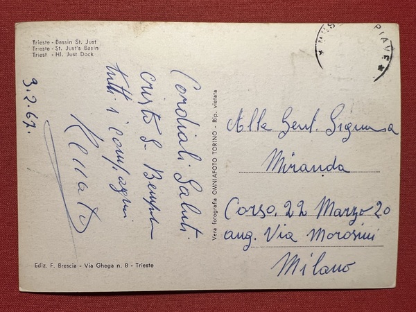 Cartolina - Trieste - Bacino S. Giusto - 1967