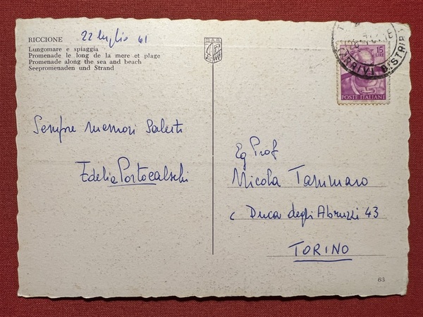 Cartolina - Riccione ( Rimini ) - Lungomare e Spiaggia …