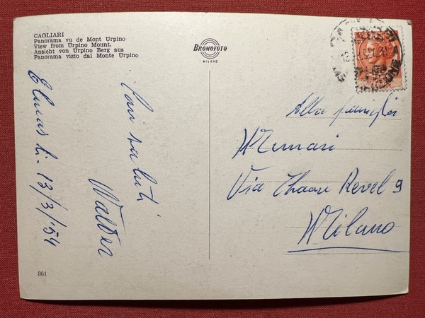 Cartolina - Cagliari - Panorama da Monte Urpinu - 1954