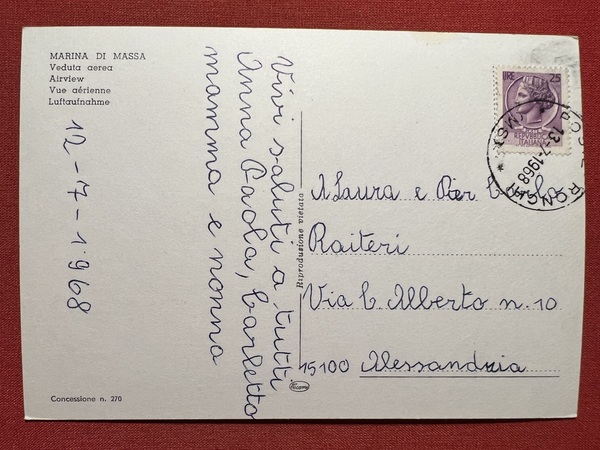 Cartolina - Marina di Massa - Veduta Aerea - 1968