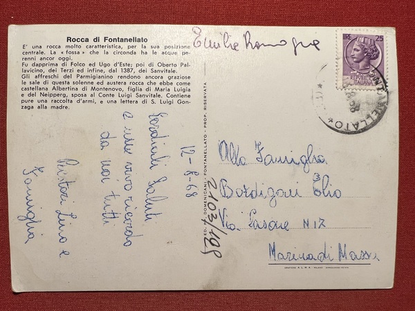 Cartolina - Rocca di Fontanellato ( Parma ) - 1968