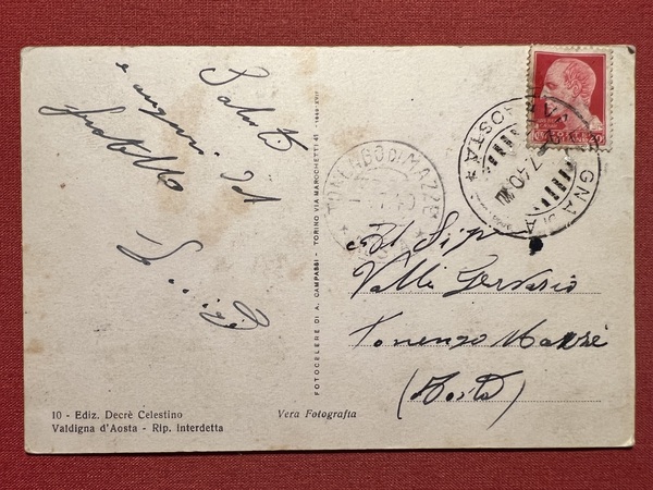 Cartolina - Valdigna d'Aosta - Piazza dell'Assunzione - 1940