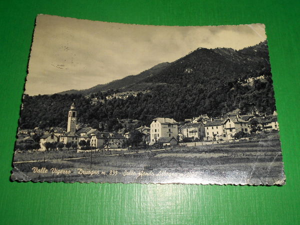 Cartolina Valle Vigezzo - Druogno - Sullo sfondo Albogno 1958.
