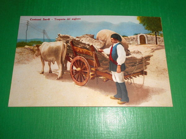 Cartolina Costumi Sardi - Trasporto del sughero - 1930 ca.