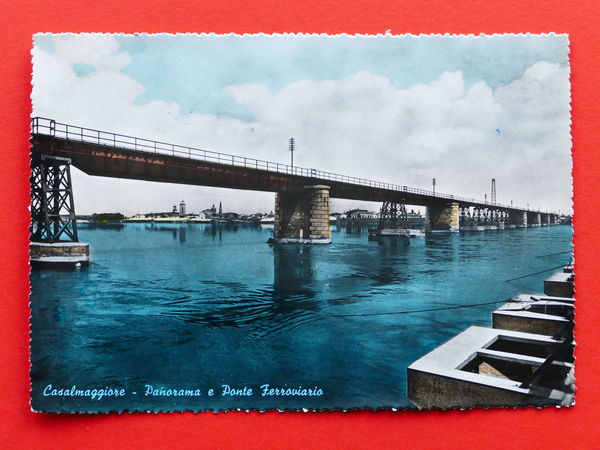 Cartolina Caslamaggiore - Panorama e Ponte Ferroviario - 1956