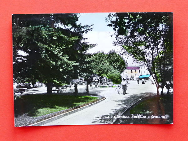Cartolina Cumiana - Giardino Pubblico e fontana - 1969.
