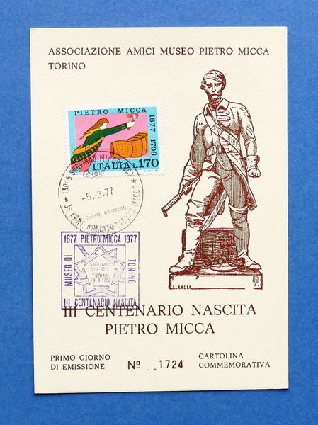 Cartolina Commemorativa - Centenario Nascita Pietro Micca - 1977.