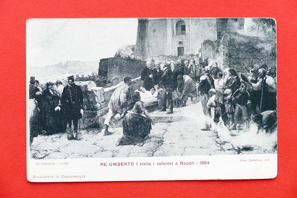 Cartolina Arte - Dipinto - Re Umberto I visita i …