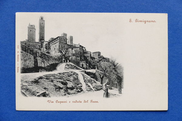 Cartolina S. Gimignano - Via Capassi e veduta del Paese …