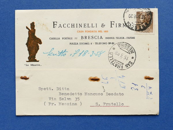 Cartolina Pubblicità - Ditta Facchinelli e Firmo - Brescia - …