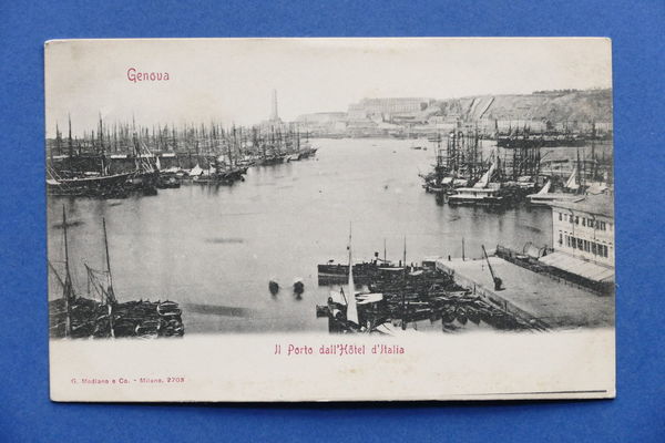 Cartolina Genova Il Porto dall'Hotel d'Italia 1900 ca.