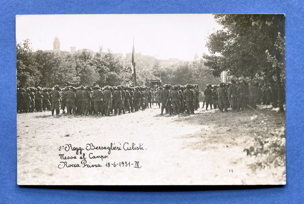 Cartolina Militaria 2° Regg. Bersaglieri Ciclisti - Messa al Campo …