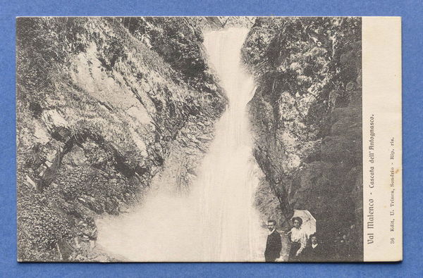 Cartolina Valmalenco - Cascata dell'Antognasco - 1910 ca.