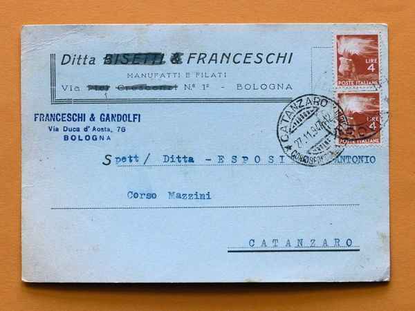 Cartolina Pubblicitaria - Ditta Franceschi Manufatti e Filati - 1947.