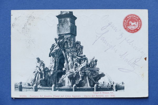 Cartolina Roma - Fontana dei Quattro Fiumi nel Circo Agonale …