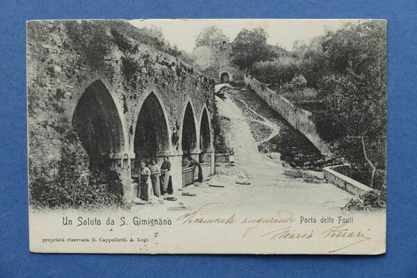 Cartolina S. Gimignano - Porta delle Fonti - 1904.