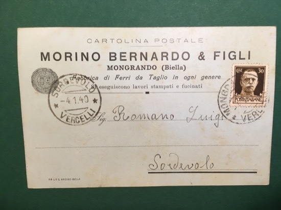 Cartolina Morino Bernardo & Figli- 1940