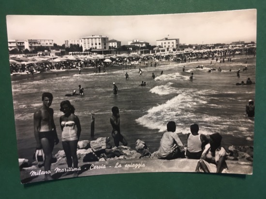 Cartolina Milano Marittima - Cervia - La Spiaggia - 1957