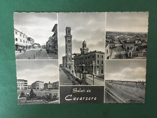 Cartolina Saluti da Cavarzere - Via Roma - Il Municipio …