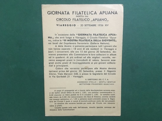 Cartolina Giornata Filatelica Apuana - 1936