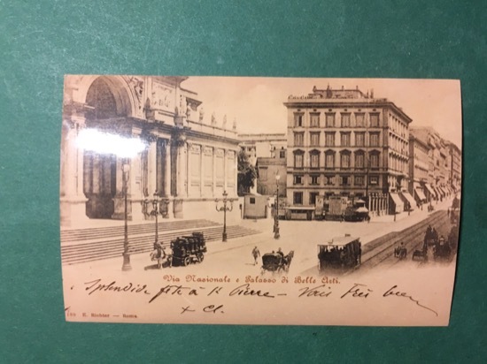 Cartolina Roma - Via Nazionale e Palazzo di Belle Arti …