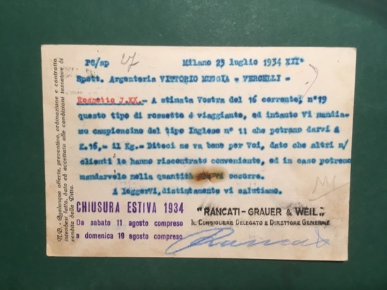 Cartolina Rancati Grauer e Weil - Milano - 1934