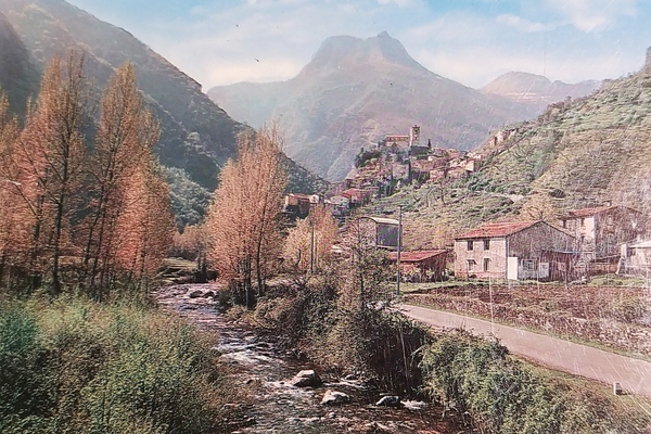 Cartolina - Monzone - Visione panoramica con sfondo delle Alpi …
