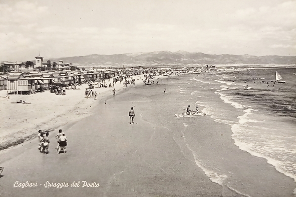 Cartolina - Cagliari - Spiaggia del Poetto - 1955