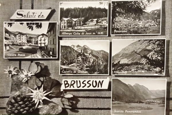 Cartolina - Saluti da Brusson - Vedute diverse - 1959