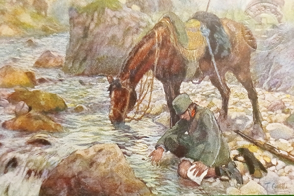 Cartolina Croce Rossa Italiana - Cavalleggero ferito - Illus. T. …