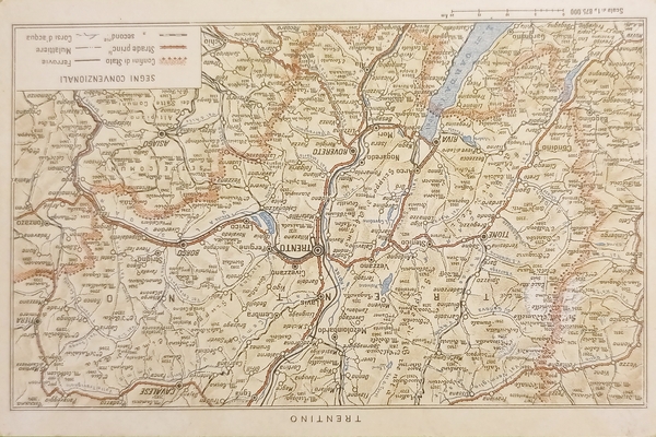 Cartolina - Cartina del Trentino - Segni Convenzionali - 1920 …