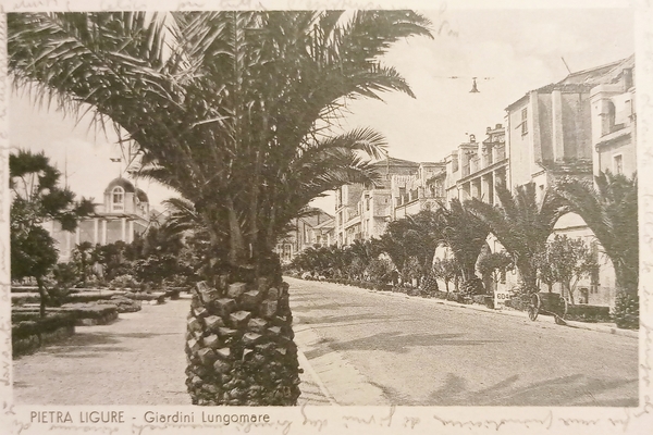 Cartolina - Pietra Ligure - Giardini Lungomare - 1946